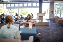 Mia Pancoe, a sophomore from Bellevue, NE, studies in the Adele Coryell Hall Learning Commons. First