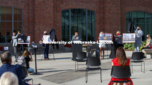 Dignitaries unveil the hotel renderings as Clint Runge with Archrival describes the new hotel. The S