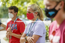 Kaitlyn Fehlhafer of Utica, NE, listens to CASNR Dean Tiffany Heng-Moss talk with students during th
