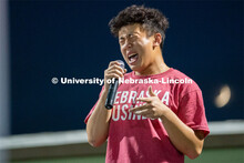 Freshman Alvan Tran sings during the HuskerMania Masker Singer event at Mabel Lee Fields. August 21,