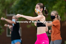 Freshman Victoria Huffman (center) dances during Wellness Fest at Meier Commons. August 22, 2020. 