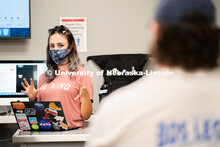Professor Karley Johnson speaks to students inside of Andersen Hall during the first day of in-perso