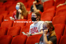 Students listen to lecturer Trisha Vickrey during her Organic Chemistry lecture in the Lied Center. 