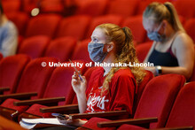 Students listen to lecturer Trisha Vickrey during her Organic Chemistry lecture in the Lied Center. 