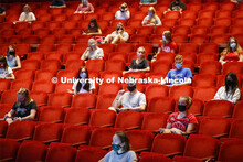 Students listen to lecturer Trisha Vickrey during her Organic Chemistry lecture in the Lied Center. 