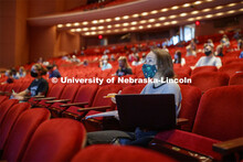 Students listen to lecturer Trisha Vickrey during her Organic Chemistry lecture in the Lied Center. 