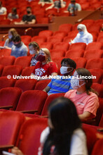 Students listen to lecturer Trisha Vickrey during her Organic Chemistry lecture in the Lied Center. 