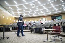 Uche Jarrett teaches Intro to International Economics in the College of Business. First day for in-p