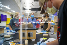 Chemistry Lab Teaching Assistant, Sarah Brady answers questions in the Chemistry 105 lab. First day 