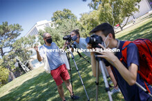 Walker Pickering explains camera settings to Lainey Ramaekers in the PHOT 161 - Photography for Non-