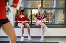 Morgan Noble, left, and Ella Hagen, both freshman from Lincoln, chat outside of Selleck Dining Cente