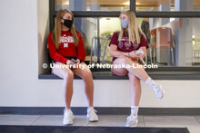 Morgan Noble, left, and Ella Hagen, both freshman from Lincoln, chat outside of Selleck Dining Cente