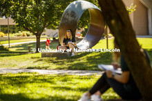 Ashley Beguin, freshman from Gordon, NE, sketches the scene in front of her. Chip Stanley's DSGN120 
