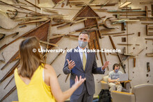 Dean, Richard Moberly, talks with students in the College of Law. Nebraska Law College photo shoot. 