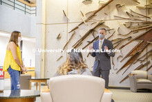 Dean, Richard Moberly, talks with students in the College of Law. Nebraska Law College photo shoot. 