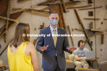 Dean, Richard Moberly, talks with students in the College of Law. Nebraska Law College photo shoot. 