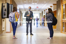 Dean, Richard Moberly, talks with students in the College of Law. Nebraska Law College photo shoot. 