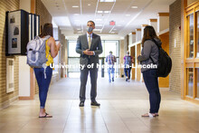 Dean, Richard Moberly, talks with students in the College of Law. Nebraska Law College photo shoot. 