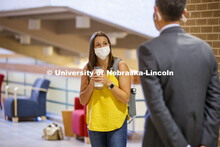 Dean, Richard Moberly, talks with students in the College of Law. Nebraska Law College photo shoot. 