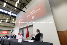 UNL Chancellor Ronnie Green talks with United States Secretary of Agriculture Sonny Perdue, Nebraska
