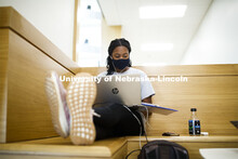 Kyra Baptiste studies in the foyer of the College of Business. September 14, 2020. 