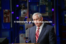 Robert Hinson, USAF, Lt. Gen (Ret) speaks at the press conference announcing that the University of 