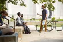 Ben Evjen, Assistant Professor of Practice, works with Keshta Manakdan during his Design 2 class out