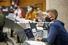 Colleen Medill, Professor, College of Law, teaches property law in the college auditorium. September