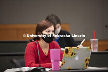 Colleen Medill, Professor, College of Law, teaches property law in the college auditorium. September