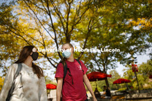 Brooklyn Guess, left, and Nicole Marienau walk through the plaza outside the Nebraska Union while we