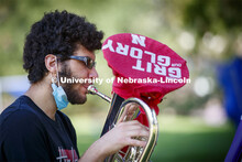 Max Jabir, freshman from Chicago, improvised a gritty choice for the glory of his music as he practi