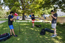Max Jabir, freshman from Chicago, improvised a gritty choice for the glory of his music as he practi