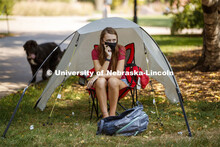 Mara Wasserman sits in her social distancing structure as she awaits the start of class. Sharon Kusk