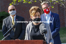 CASNR Dean Tiffany Heng-Moss gives remarks at the announcement. Lincoln Public Schools and the Colle
