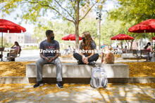 Megan Nickolite talks with Qasim Eissa outside the Nebraska Union. City Campus. September 23, 2020 