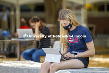 Reese Munson works on her homework outside the Nebraska Union. City Campus. September 23, 2020 