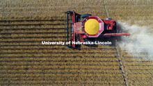 A combine works through a soybean field west of Firth, NE. Fall Harvest. October 6, 2020. 