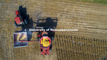 A combine works through a soybean field west of Firth, NE. Fall Harvest. October 6, 2020. 