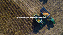 A combine works through a corn field north of Adams, NE. Fall harvest. October 7, 2020. 