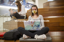 Students inside the remodeled Nebraska East Union. East Campus photo shoot. October 13, 2020. 