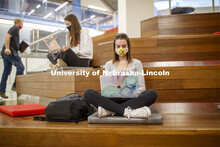 Students inside the remodeled Nebraska East Union. East Campus photo shoot. October 13, 2020. 