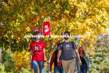 Students crossing campus. East Campus photo shoot. October 13, 2020.  