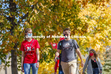 Students crossing campus. East Campus photo shoot. October 13, 2020.  
