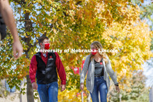Sydney Brewer and Jordan Popp walk outside the Nebraska East Union. East Campus photo shoot. October