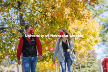 Sydney Brewer and Jordan Popp walk outside the Nebraska East Union. East Campus photo shoot. October