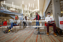 Students studying inside the remodeled Nebraska East Union. East Campus photo shoot. October 13, 202