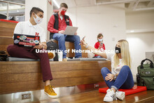 Students inside the remodeled Nebraska East Union. East Campus photo shoot. October 13, 2020. 
