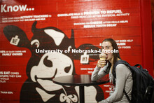Students enjoy ice cream while social distancing inside the Dairy Store. East Campus photo shoot. Oc