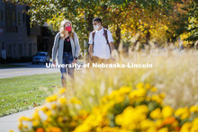 Students crossing campus. East Campus photo shoot. October 13, 2020. 