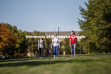 Students crossing campus. East Campus photo shoot. October 13, 2020. 